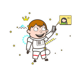 Cartoon Astronaut Chatting on Mobile Vector Illustration
