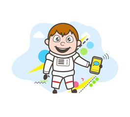 Cartoon Astronaut Showing Message in Mobile Vector Illustration