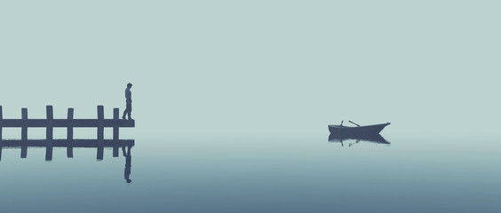 Obrazy na Szkle  Mężczyzna siedzący na doku