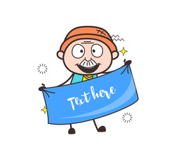 Happy Cartoon Grandpa Holding a Banner for Message Vector Illustration