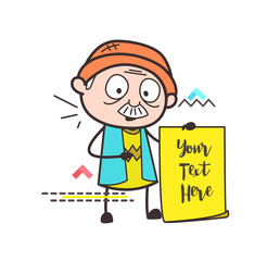 Cartoon Grandpa with Parchment Banner Vector Illustration