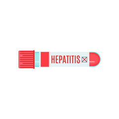 Laboratory test tubing with blood sample on white background. World Hepatitis Day awareness poster. Medical solidarity symbol. Vector illustration. 