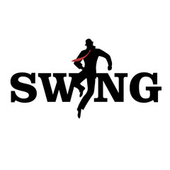 Brand logo. Letters swing. Silhouette of man dancing.