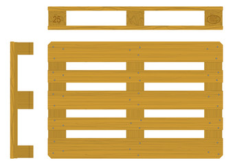 Euro pallet in three views. Flat vector.