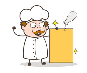 Cartoon Chef with Blank Board and Spice Jar Vector Illustration