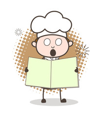 Scared Cartoon Chef  with Blank Book Vector Illustration