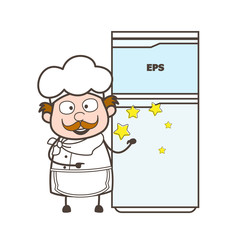 Cartoon Chef Presenting a Refrigerator Vector Illustration