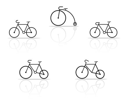  Vector set of bicycle silhouettes on a white background