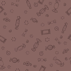 Candy day. Seamless retro pattern of candy and sweets. 