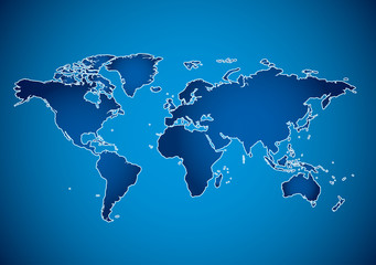 blue background with map of the world - vector with radial gradient
