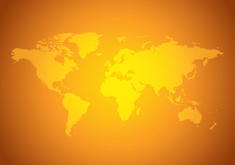 bright orange background with yellow map of the world - vector
