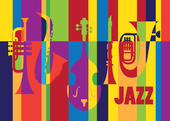 Jazz festival / Creative conceptual music festival vector. Musical instruments.
