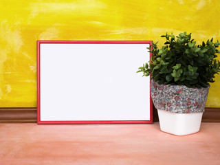 White empty canvas with red framework. Mockup poster in the interior.