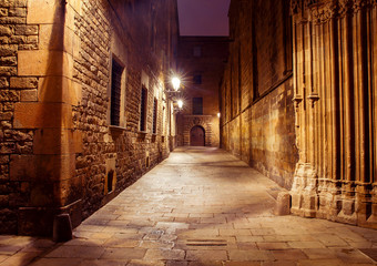 Barcelona. Gothic quarter at night.