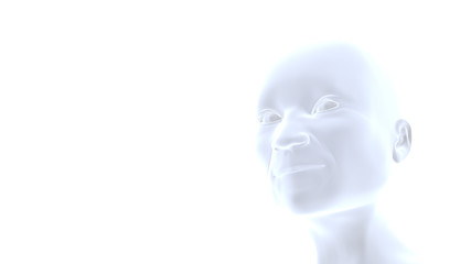 profile of a smiling elderly person looking upward (3d illustration on a white background)