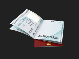 Passport template with sample personal data page, 3d Illustration
