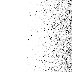 Dense black dots. Scatter right gradient with dense black dots on white background. Vector illustration.