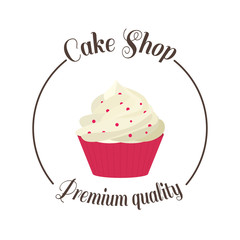 Logo sweet cupcake shop. Template badge logo for bakery. Cake vector illustration