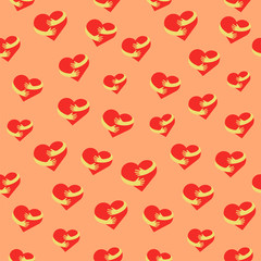 Heart hug seamless pattern. Flat hearts and hands isolated on colorful background