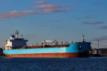 Blue cargo ship