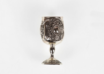 Elegant, silver, vintage cup on white background