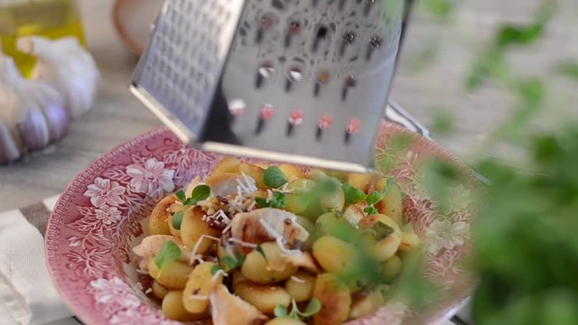 Gnocchi meal, fried with chicken, prepare, stock footage, delish food