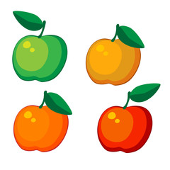 Fruits apples, apricot, peach. Flat design. Vector illustration.