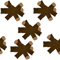 Realistic firewood stacks seamless background, periodic pattern.