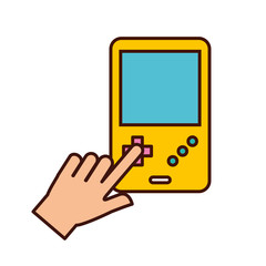 hands user with Portable video game console vector illustration design