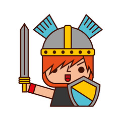 Avatar of a video game warrior with sword vector illustration design