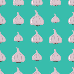 Garlic vector seamless pattern. Cartoon vegetable stylish texture. Repeating garlic vegetables seamless pattern background for eco bio vegetables design and web