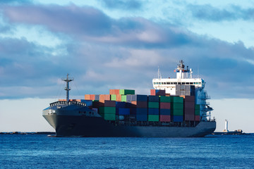 Fototapeta premium Grey container ship