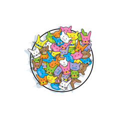 Cat and rabbit vector pattern illustration In a circle