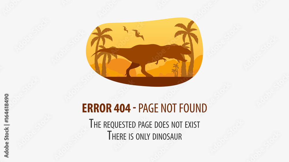 Fototapete 404 error with dinosaur. page not found. ui ux template for website. vector illustration.