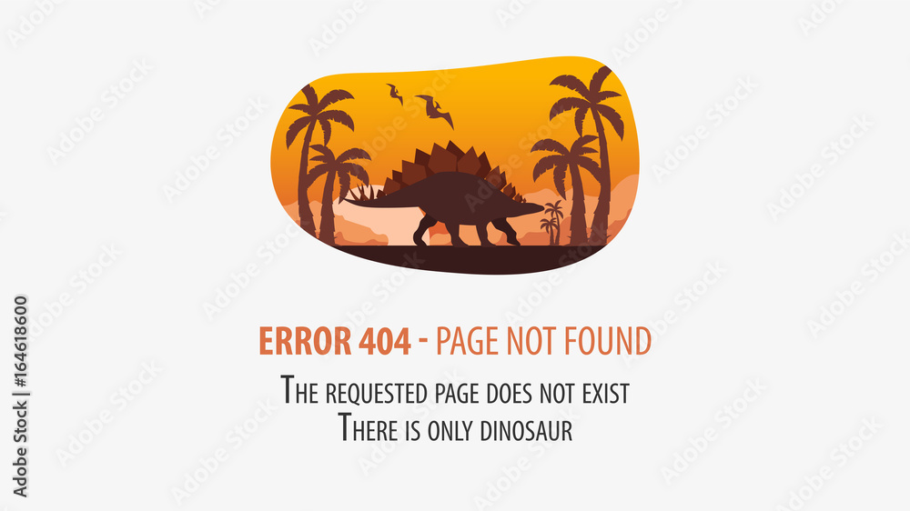 Fototapete 404 error with dinosaur. page not found. ui ux template for website. vector illustration.