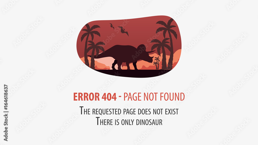 Fototapete 404 error with dinosaur. page not found. ui ux template for website. vector illustration.