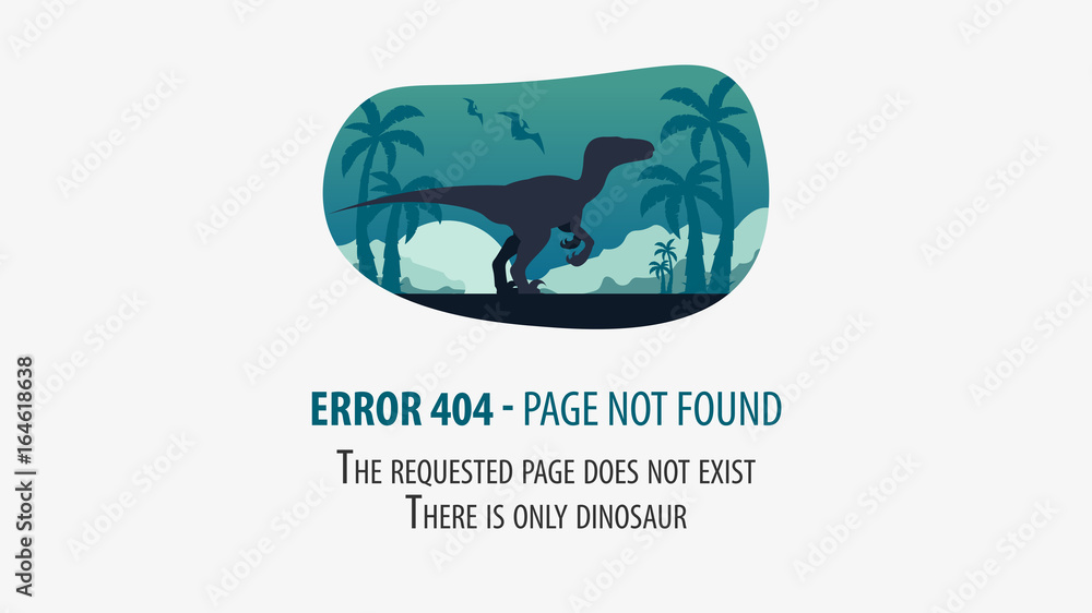 Fototapete 404 error with dinosaur. page not found. ui ux template for website. vector illustration.
