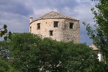 Old stone building near famous Old bridge in Mostar , Bosnia and Herzegovina