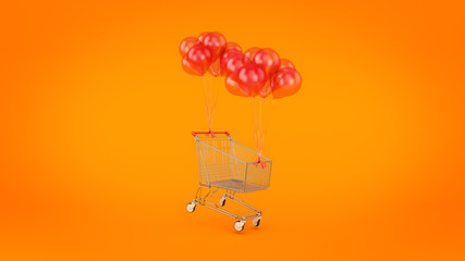 shopping cart, ball. 3d rendering