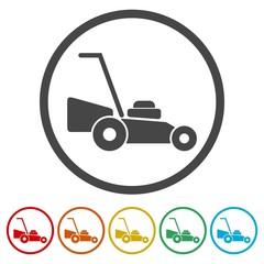 Lawn mower icons set vector illustration 
