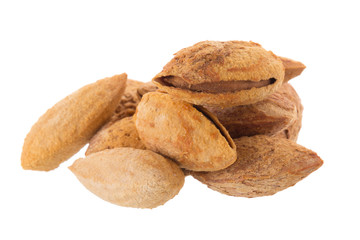 Fototapeta na wymiar Almond nut in shell isolated on white background