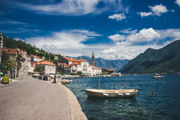 Fototapeta na wymiar Sunny day by the Kotor bay in Montenegro.