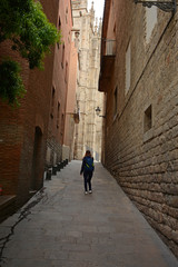 Walking alone in the Gothic Quarter, Barcelona