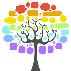 Speech bubble tree. Rainbow colored tree.