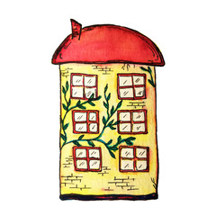 Cute fairy house watercolor illustration. Hand painted illustration can be used for cute print design for greeting holiday card or fashion design.