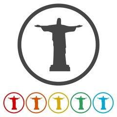 Jesus Christ Monument In Brazil icons set - Illustration 
