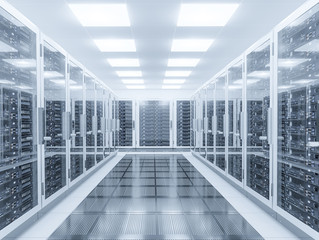 Server room. 3d rendering of data center - obrazy, fototapety, plakaty