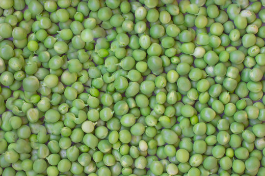 Green peas  close up. Top view