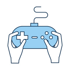 hands with video game control icon vector illustration design