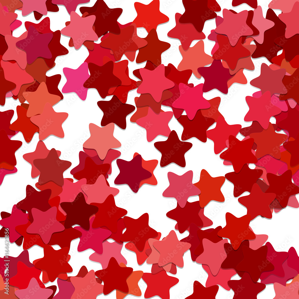 Poster repeating star pattern background - vector design from rounded pentagram stars in red tones with sha